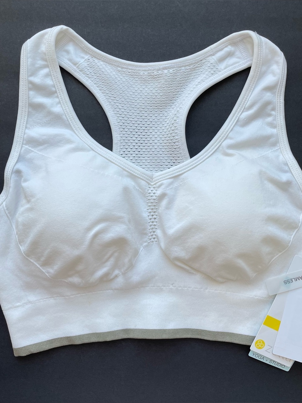 Zella White Gray Racerback Removable Pads Seamless Sports Bra
